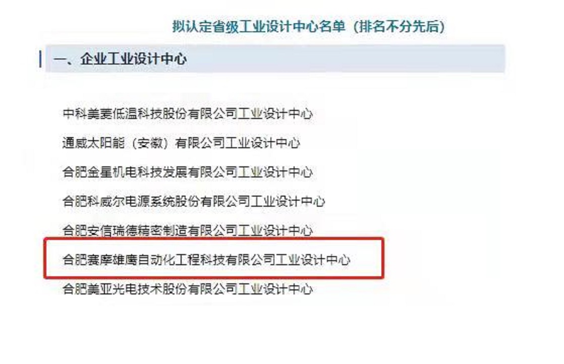 賽摩雄鷹被評為“安徽省工業(yè)設計中心”